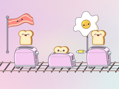 Breakfast Train 🚂 adobe animate adorable after effects animation art breakfast cartoons character cute design doodles food funny illustration kawaii motion motion graphics storytelling toast train