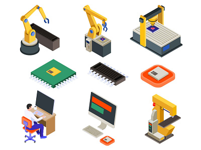 Semiconductor Chip Production Isometric Icons cartooning design free download free icon free illustration free vector freebie illustration illustrator semiconductor semiconductor icon semiconductor illustration semiconductor industry vector vector design vector download