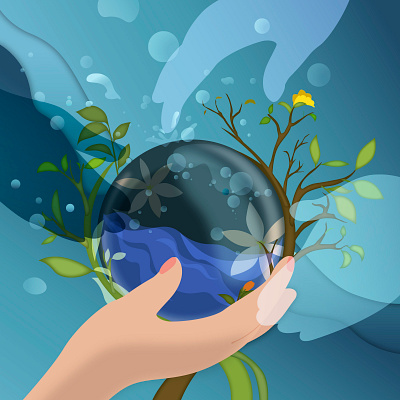 Blue planet art design graphic design hand illustration logo nature planet tree vector water イラスト