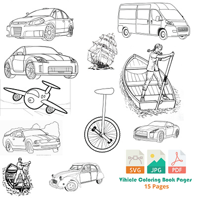 Vehicles Coloring Book Pages for KDP amazon coloring book amazon kdp business identity coloring book coloring book paes coloring page design illustration vehicles coloring book page