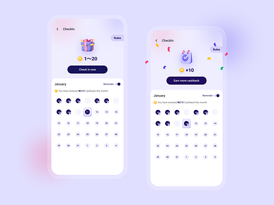 Check in 🥳 3d calendar cashback checkin coin gift graphic design rewards ui