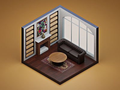 The Study 3d 3d illustration artwork blender books design illustration isometric library room wooden room