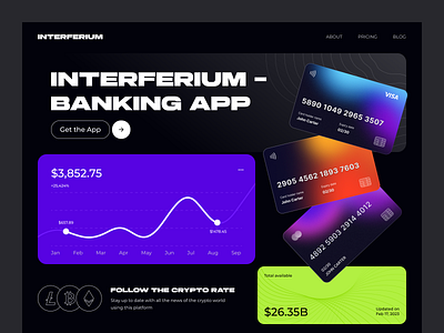 Interferium banking branding chart credit card crypto dark theme dashbord design ui web design website