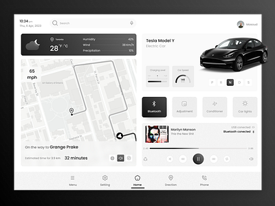 Tesla Car Dashboard car car dashboard dashboard dashboard design design map minimal modern navigation tesla tesla model y ui ux vector weather white
