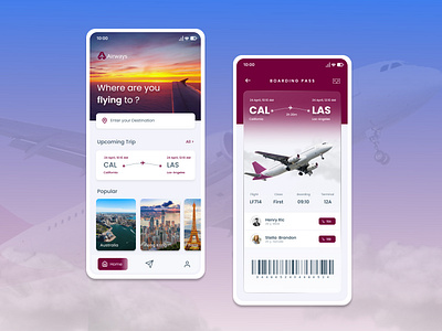 Flight Booking Application app application barcode boarding book booking branding cities design flight illustration logo online pass plane qr search ui ux vector