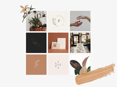 Pracownia Lunula moodboard branding branding idea brandmoodboard creative process delicate earth tones feminine feminine design floral moodboard plants