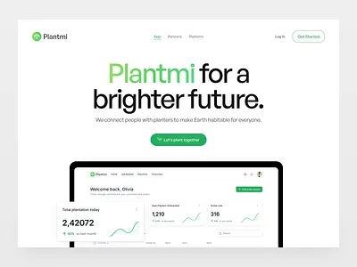 Plantmi - Plantation App Saas Landing Page UI UX Design app landing page dashboard design landing page landingpage minimal natural website plant website plantation plantation landing page product design saas saas app saas app design saas design saas landing page saas website ui ui design ui ux design web3 landing page