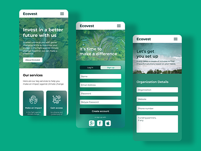 Landing page for a Green Finance Company app climate finance design finance fintech sustainable ui ux