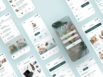 Fler - Online handmade marketplace app app for sellers card view design fler handmade handmade goods home screen list view log in screen management app market place notifications online shop orders product design product detail redesign ui design ux design