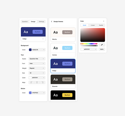 Settings sidebar app builder color design theme dropdown picker settings sidebar tabs ui ux