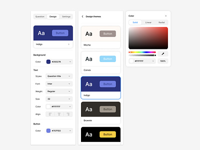 Settings sidebar app builder color design theme dropdown picker settings sidebar tabs ui ux