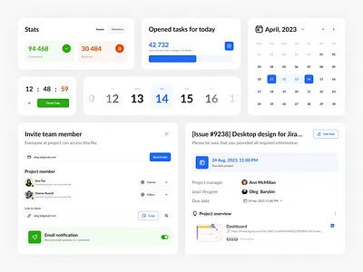 UI Elements calendar card dashboard design system edit manager product task timer ui user
