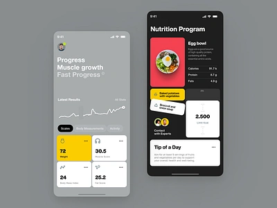 progress app blackandwhite clean design graph grey healthcare mobile nutrition programm simple ui voit xandovoit