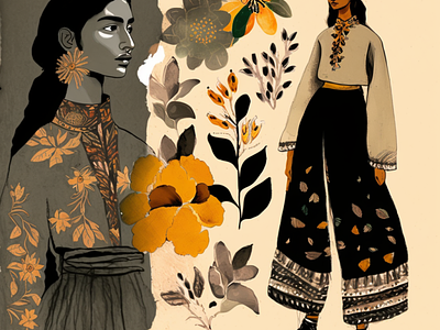 indian style fashion illustration created in Midjourney ai artificial intelligence design draw fashion fashion illustration graphic design illustration india indian indian graphic indian illustration indian style midjourney painting print