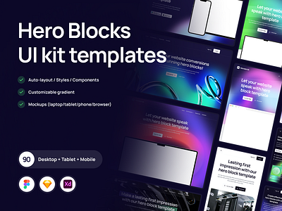 Hero Blocks UI kit templates branding color design figma fintech gradient hero landing page mockup template ui ui design web website