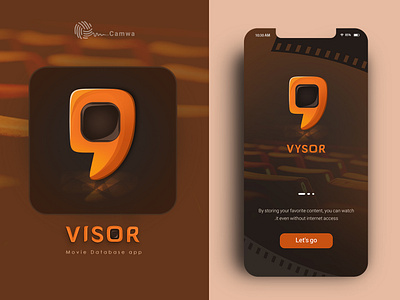 VISOR LOGO app branding broun logo design film logo graphic design illustration intro logo orange logo splash page typography ui ux v logo vector visor logo