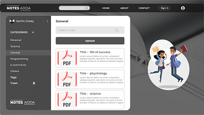 Notes adda application ui ux branding design home screen logo notes notes share pdf ui web application