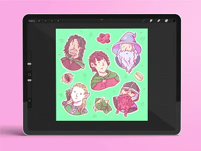 The Fellowship Doodles aragorn character cute doodle elf fantasy frodo gandalf gimli illustration ipad legolas lord of the rings lotr movie pastel potato procreate sauron sketch