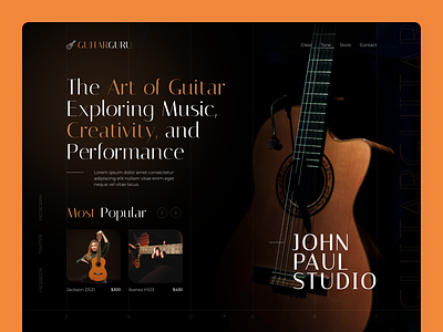 Guitar Guru Website animation design dribbble figma guitar guitarist instrument interface landing page lyrics melodic music product song startup studio ui ux web website