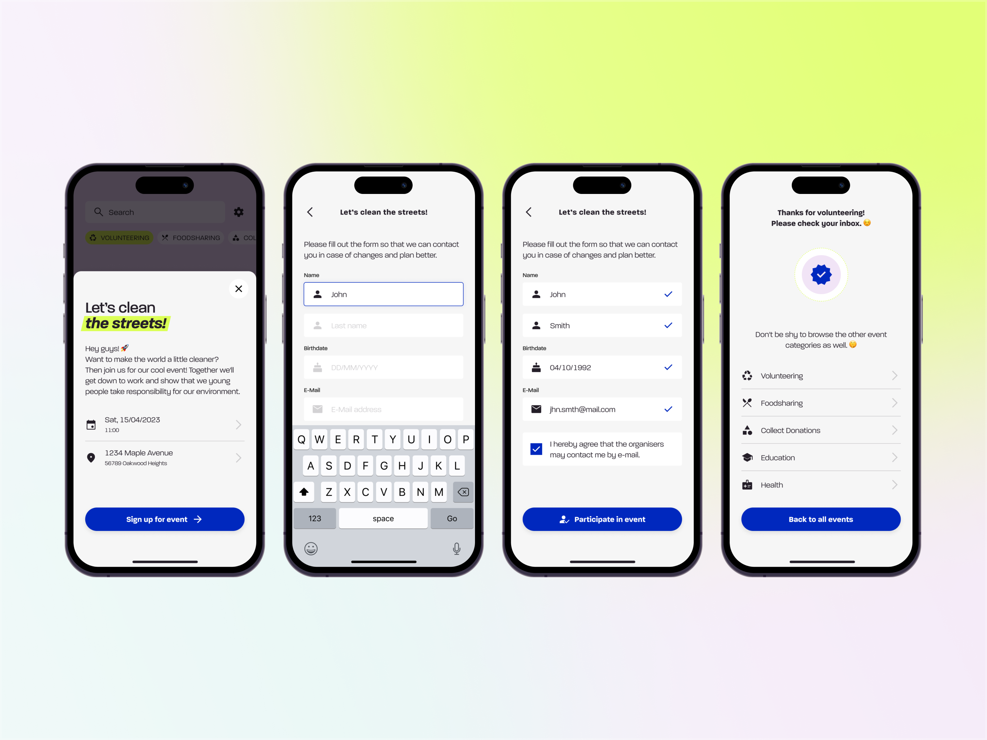 Volunteering Event App Sign Up app dailyui dailyui001 design events signup volunteering