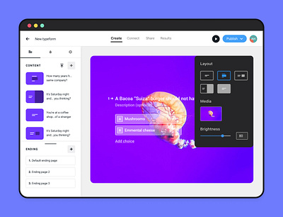Typeform Builder redesign app builder color contextual actions dashboard design editor sidebar ui ux