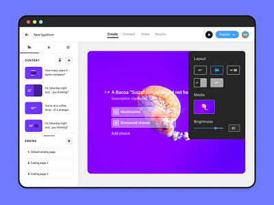 Typeform Builder redesign app builder color contextual actions dashboard design editor sidebar ui ux