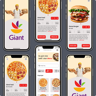 Food delivery app branding burger food giant graphic design pizza rugiyye safarova ui