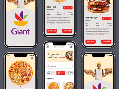 Food delivery app branding burger food giant graphic design pizza rugiyye safarova ui