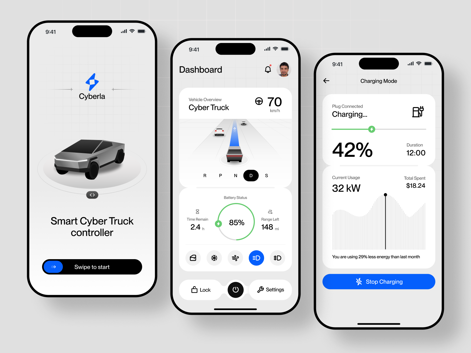 EV Vehicle Controller App 3d map app charging clean creative design electric car app ev illustration ios app minimalist mobile ui modern smart car tesla ui ux