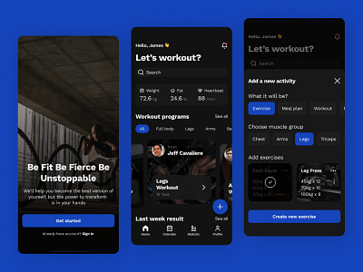 Fitness & Workout Mobile Application application exercises fit fitness fitness application fitness ui design get fit gym gym ui home page ios mobile registration page ui uiux user interface design ux workout workout application