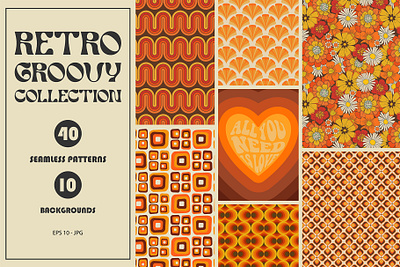 Creative Market Retro Groovy Collection 1970s 60s 70s background collection design groovy hippie pattern retro set texture vector vintage wrapping