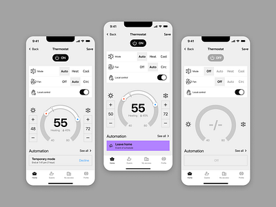 Rented apartment management (IoT). Thermostat page app design library design system figma graphic design illustration mobile application prototype typography ui user flow ux wireframe