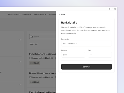 Modal window for connecting a bank card bank cart data design fintech form input minimal modal dialog orders pay payment platform process product product design service typography uxui wallet