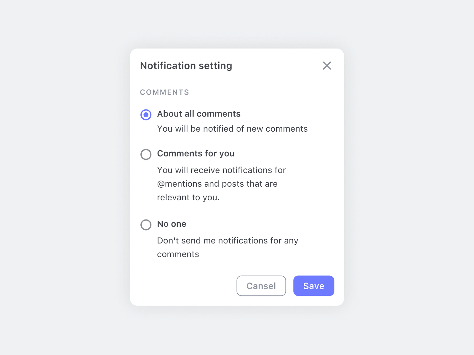 Modal window notification setting by Roma Muzurov on Dribbble