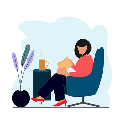 Cozy Time Flat Illustration book time coffe time cozy time flat illustration graphic design me time relaxing time vector illustration woman relaxing time