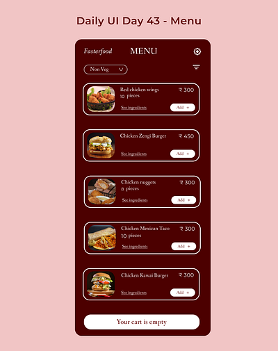 Daily UI, Day 43 - Menu 100daychallenge 100daysofui dailyui dailyuichallenge dailyuiday43 design menu ui uichallenge
