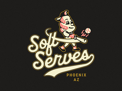 Soft Serves arizona baseball cone ice cream illustration jersey mascot phoenix script soft serve softball sports team team jerseys