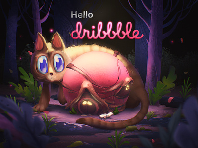 Hello Dribbble! 👋🏻🏀 3d branding cat concept concept design drawing fantasy graphic graphic design hello hello dribbble idea illustration jungle logo motion graphics painting ui wallpaper
