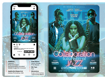 Jazz Music Concert Flyer 300dpi advertise banner branding cmyk design festival music flyer templates graphic design invitation jazz jazz music music collaboration music concert music flyer music show poster print ready template vertical