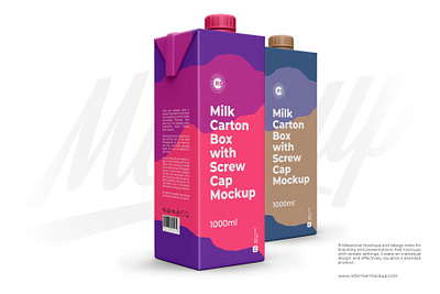 Milk Carton Box with Screw Cap Mockup 1000ml design food illustration logo mock-up mockup package packaging psd template