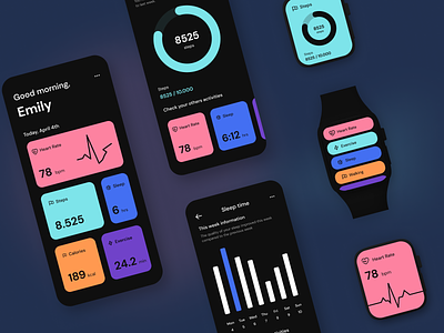 Health Concept App app conceptapp crossplatform graphic design health healthcare mobile ui watch
