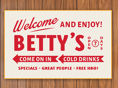 Betty's Bar and Grill Signage bar bar branding branding los angeles restaurant restaurant branding retro sign retro type sign design signage typography vintage sign vintage signage vintage type wayfinding wes anderson wood panel