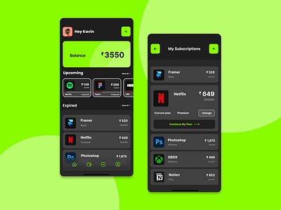 Subscription Management App app appdesign clean design green management minimal subscription subscriptiondesign subscriptionmanagement ui