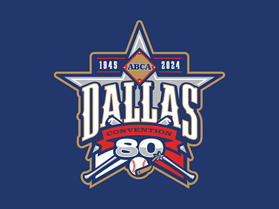 2024 ABCA Dallas Convention Logo athletic baseball bat custom dallas design flag hand drawn illustration sports spur star typography