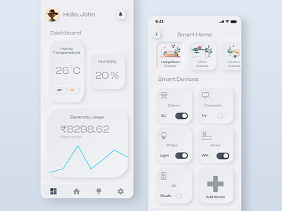 Smart Home Control App Interface Design app design neumorphism smarthome ui ux