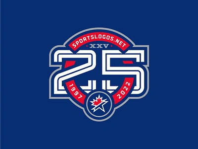 Sportslogos.net 25th Anniversary Logo 25 anniversary athletic branding canada custom design hand drawn illustration leaf ribbon sports star typography