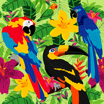 Parrot Party colombia colors digital art flowers illustration illustrator macaw medellin natural parrot print tropical vector