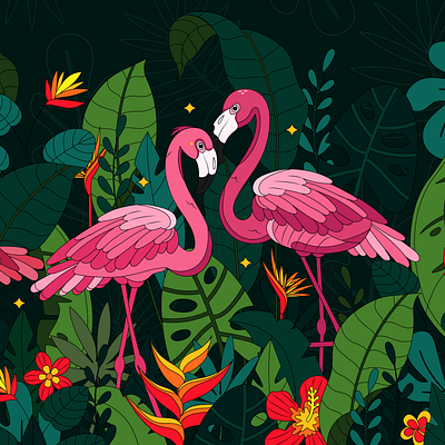Tropical Flamingos animals colombia colors digital art flamingo illustration natural print vector