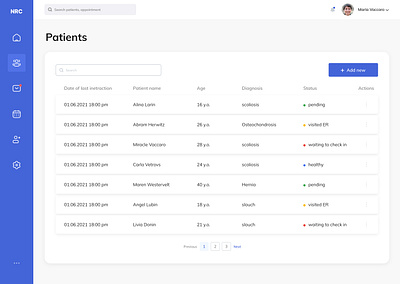 List of patients app clients design health partners patients table ui ux web