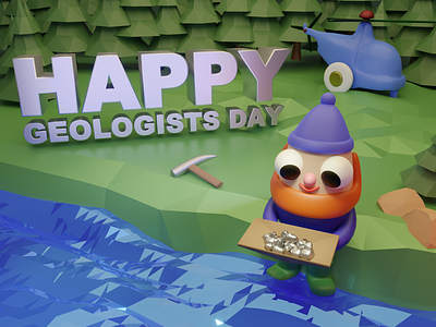 Happy geologists day blender character crystall cute cycle geology happy illustration mineral science